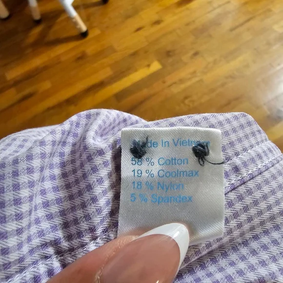 Twillory Men's Gingham Performance Dress Shirt Purple White 15 - Picture 7 of 7